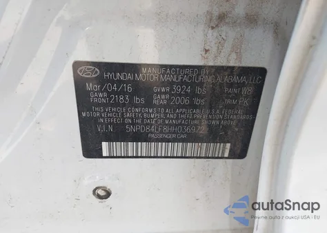 2017 Hyundai Elantra Se z USA, uszkodzony, nr VIN 5NPD84LF8HH036972